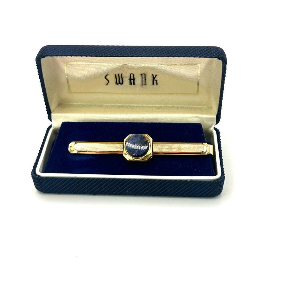 Swank vintage sodalite gold tone tie clip